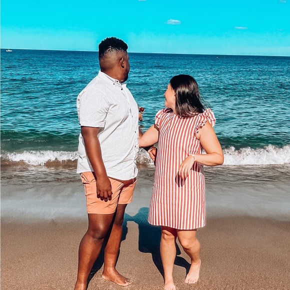 Preppy Linen Feeling Shift Dress Size M in Red & White Stripes - Picture 7 of 7
